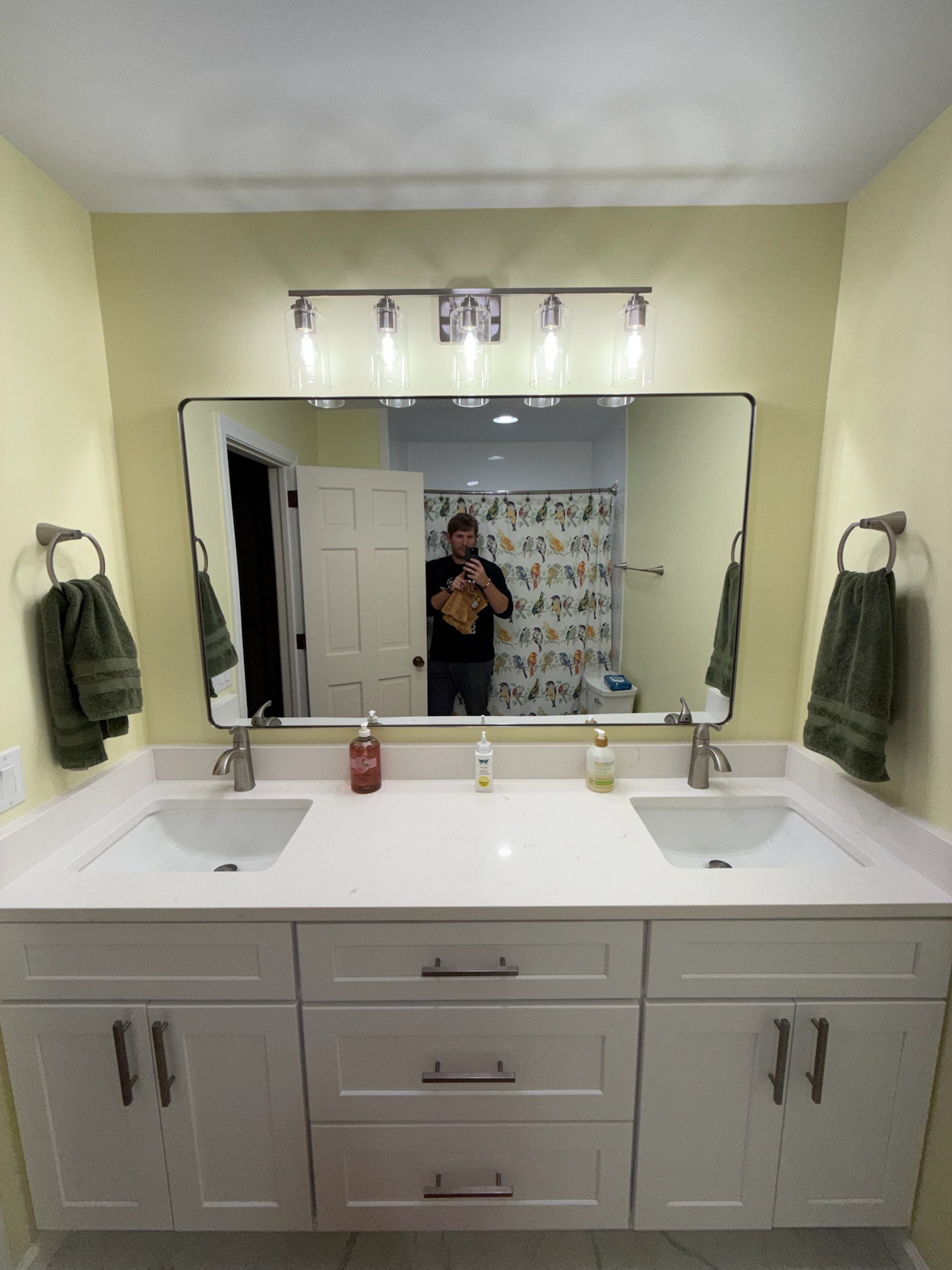 After: Hall and Half Bathroom Remodel with Hexagon Tile Floors
